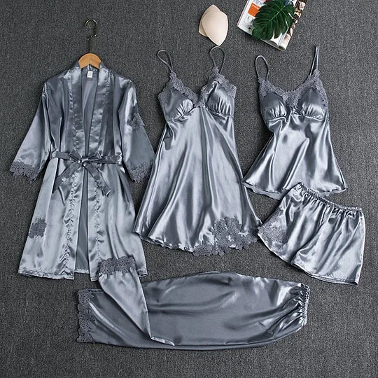 Hola™ Women's nightgown made of ice silk, 5 piece set