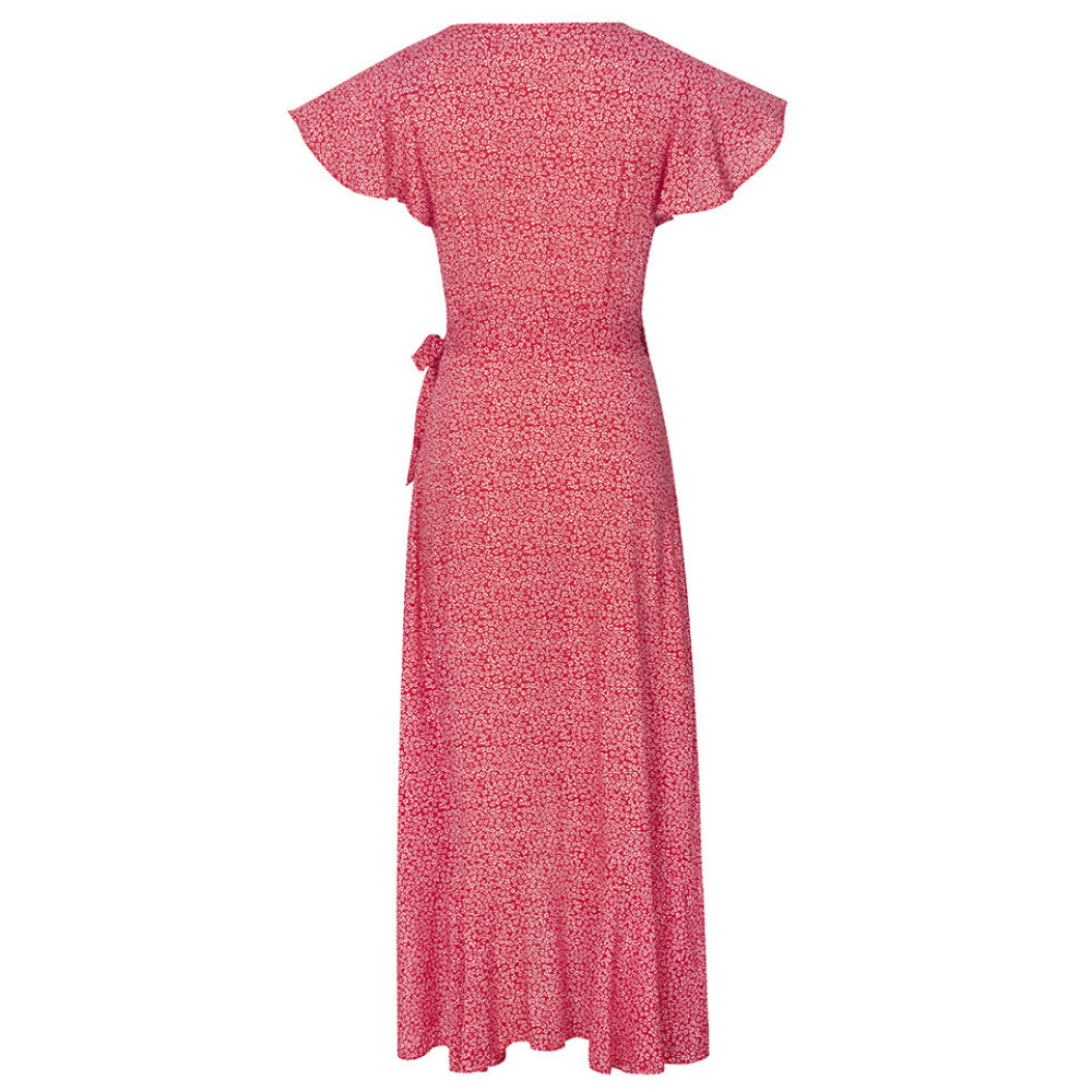 Wrapped Around Ruffled Boho Floral Print Maxi Dress