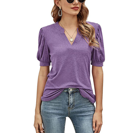 Puffed Sleeves Semi-Collar Blouse