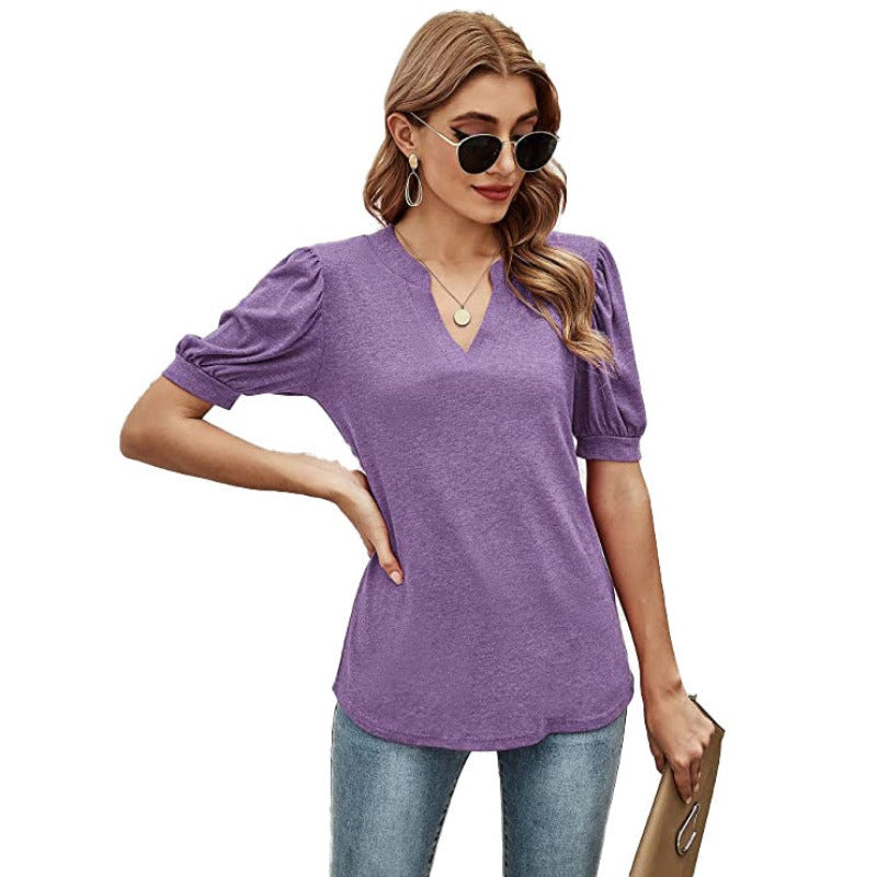 Puffed Sleeves Semi-Collar Blouse