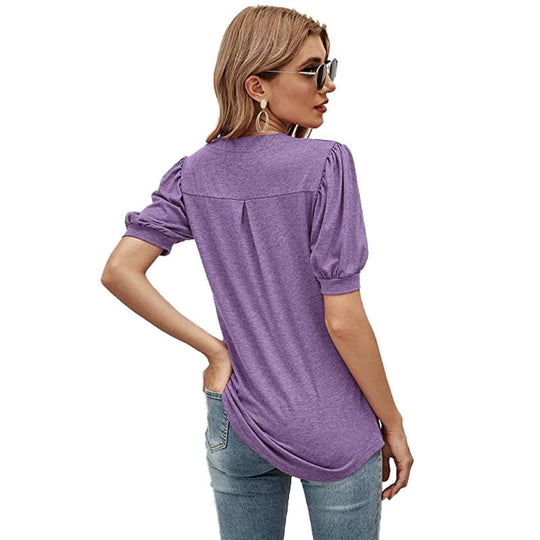 Puffed Sleeves Semi-Collar Blouse