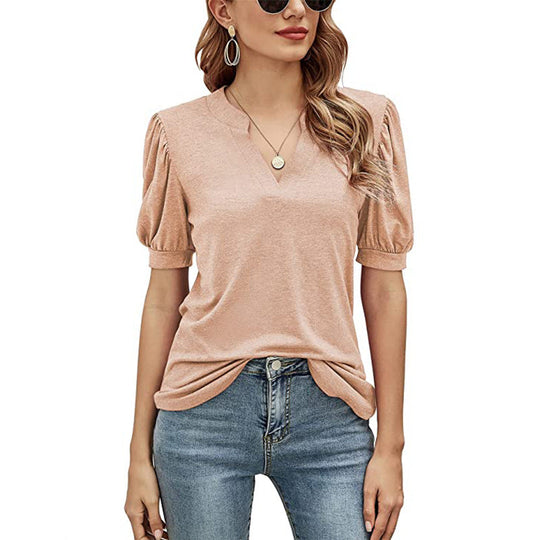 Puffed Sleeves Semi-Collar Blouse