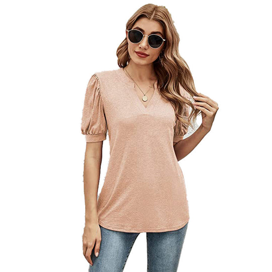 Puffed Sleeves Semi-Collar Blouse