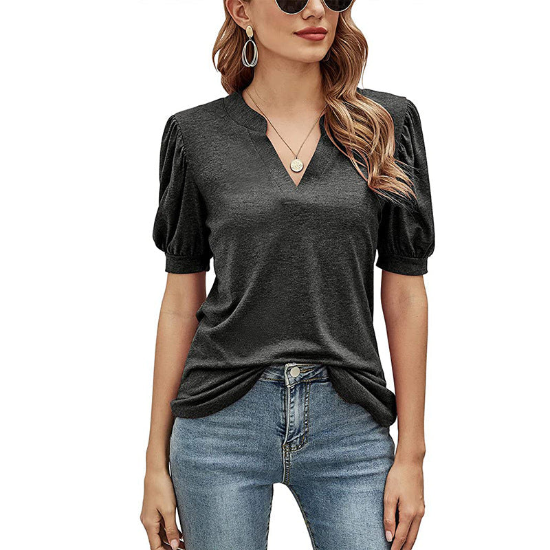 Puffed Sleeves Semi-Collar Blouse