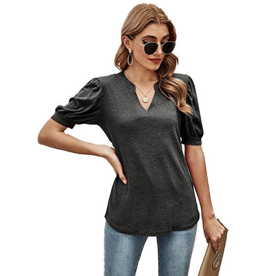 Puffed Sleeves Semi-Collar Blouse
