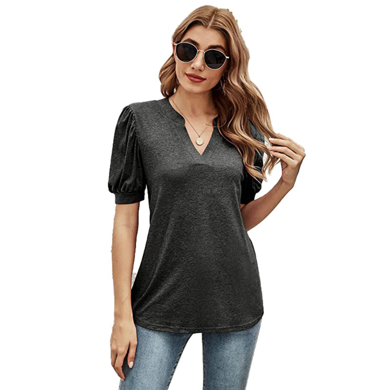 Puffed Sleeves Semi-Collar Blouse
