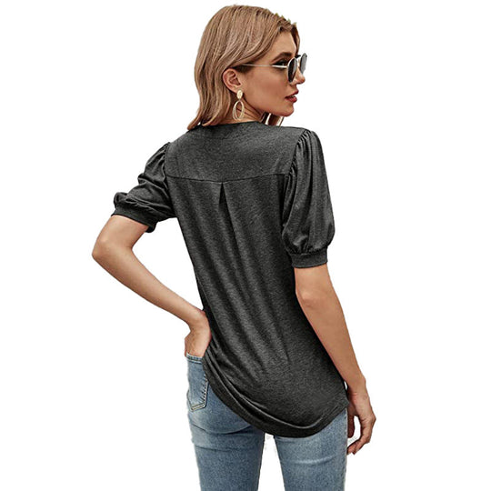Puffed Sleeves Semi-Collar Blouse