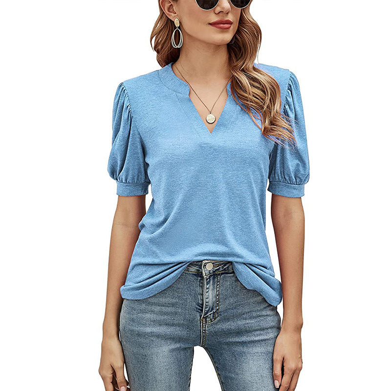 Puffed Sleeves Semi-Collar Blouse