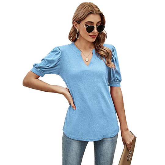 Puffed Sleeves Semi-Collar Blouse