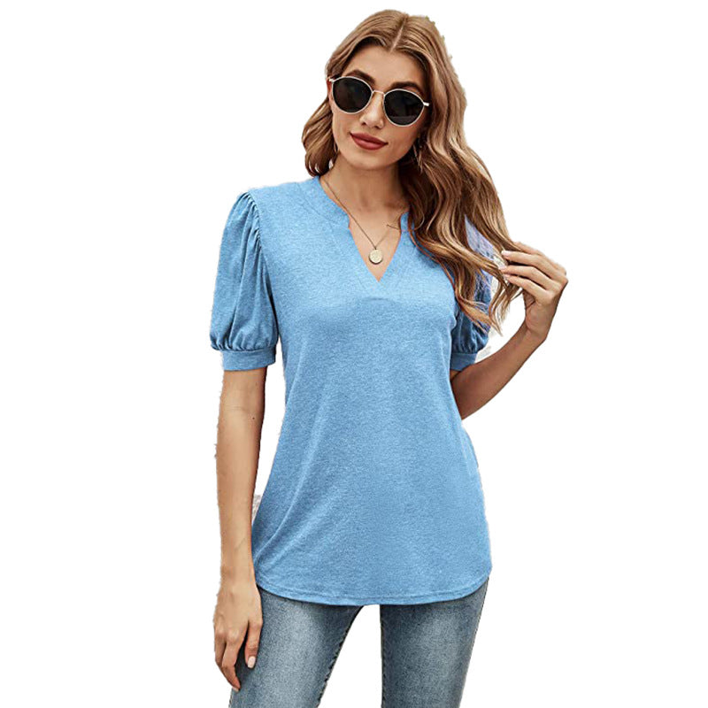 Puffed Sleeves Semi-Collar Blouse
