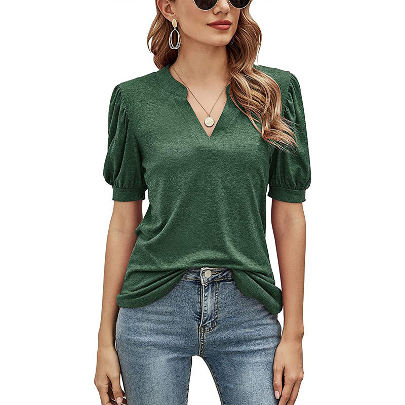 Puffed Sleeves Semi-Collar Blouse