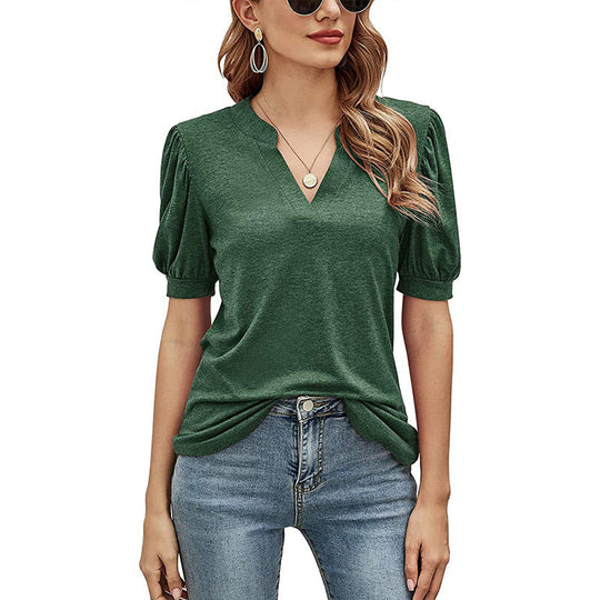 Puffed Sleeves Semi-Collar Blouse