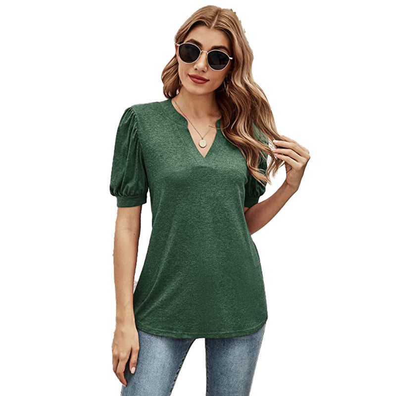 Puffed Sleeves Semi-Collar Blouse