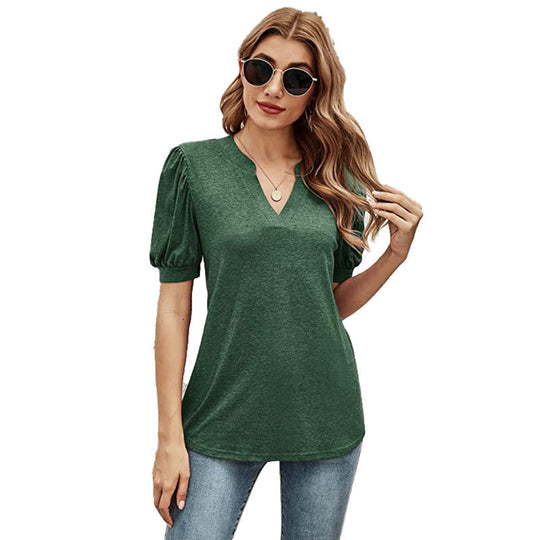Puffed Sleeves Semi-Collar Blouse