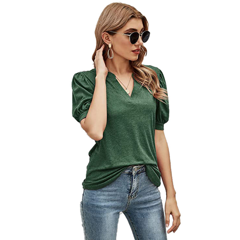 Puffed Sleeves Semi-Collar Blouse