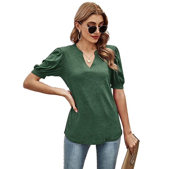 Puffed Sleeves Semi-Collar Blouse