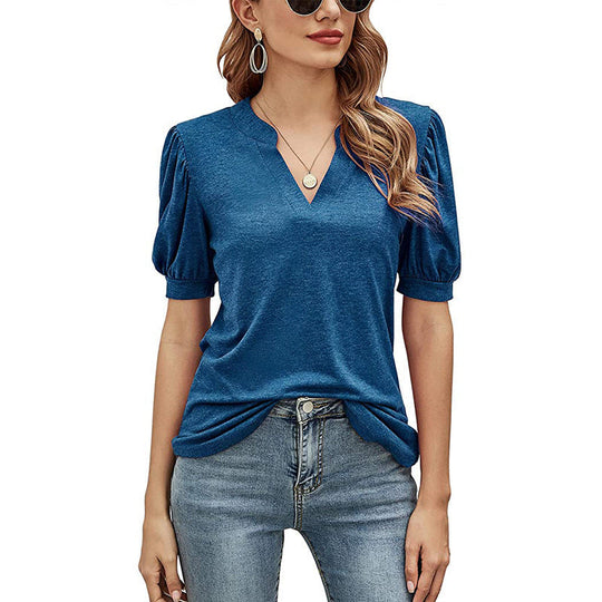 Puffed Sleeves Semi-Collar Blouse