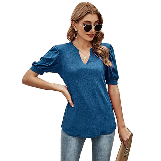 Puffed Sleeves Semi-Collar Blouse