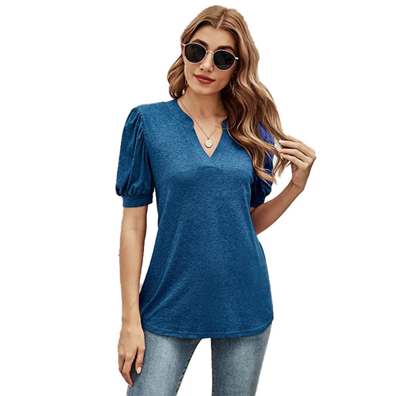 Puffed Sleeves Semi-Collar Blouse