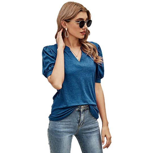 Puffed Sleeves Semi-Collar Blouse