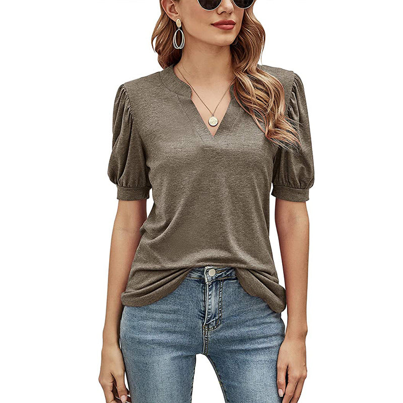 Puffed Sleeves Semi-Collar Blouse