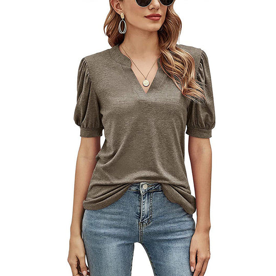 Puffed Sleeves Semi-Collar Blouse