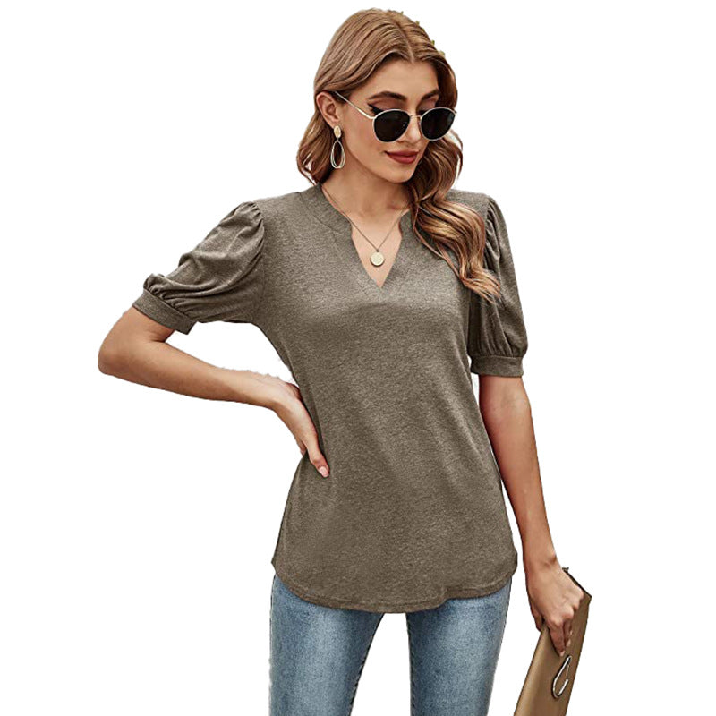 Puffed Sleeves Semi-Collar Blouse