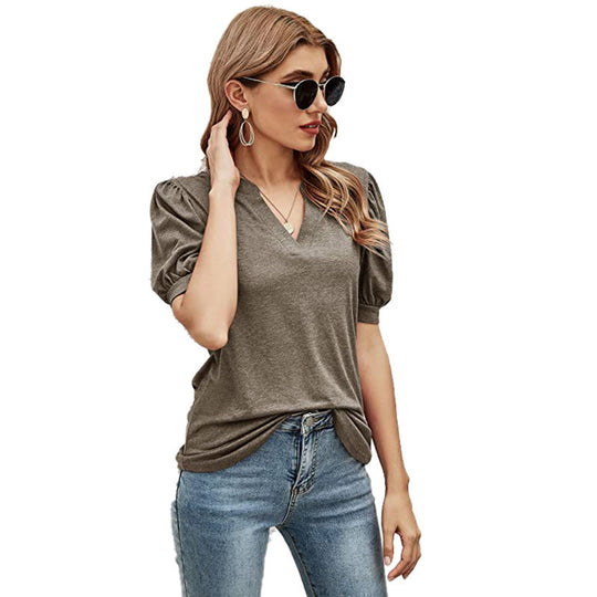 Puffed Sleeves Semi-Collar Blouse