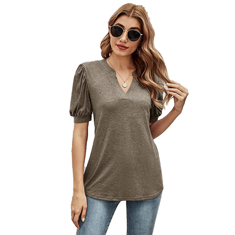 Puffed Sleeves Semi-Collar Blouse