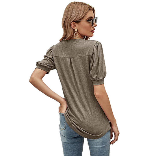 Puffed Sleeves Semi-Collar Blouse