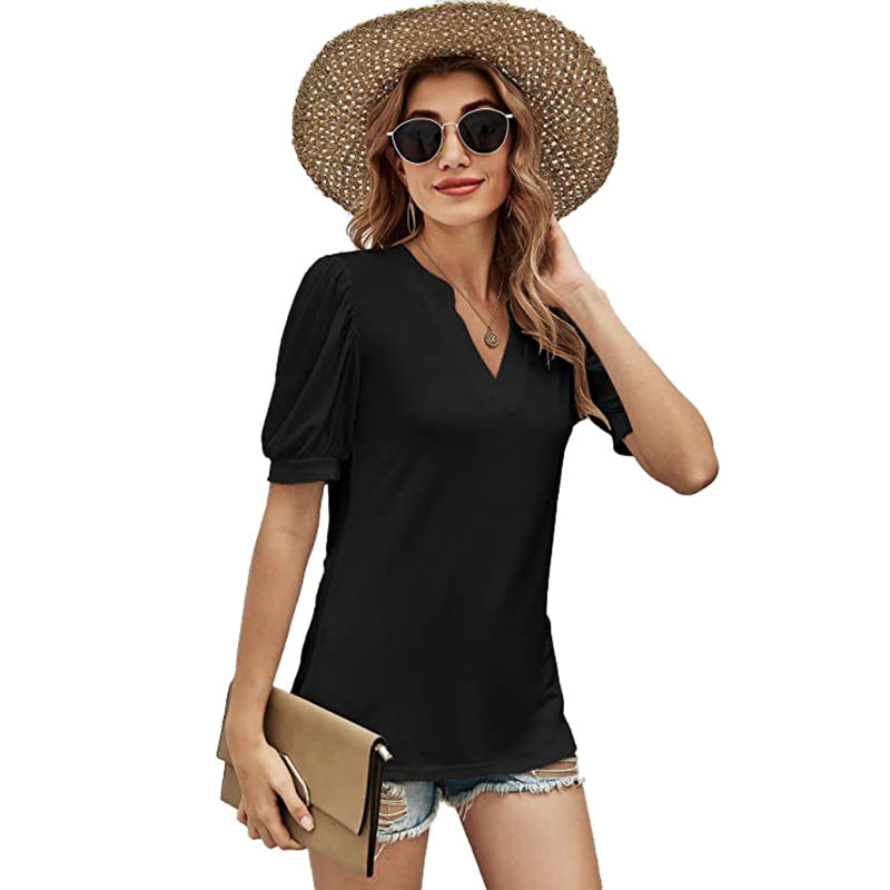 Puffed Sleeves Semi-Collar Blouse