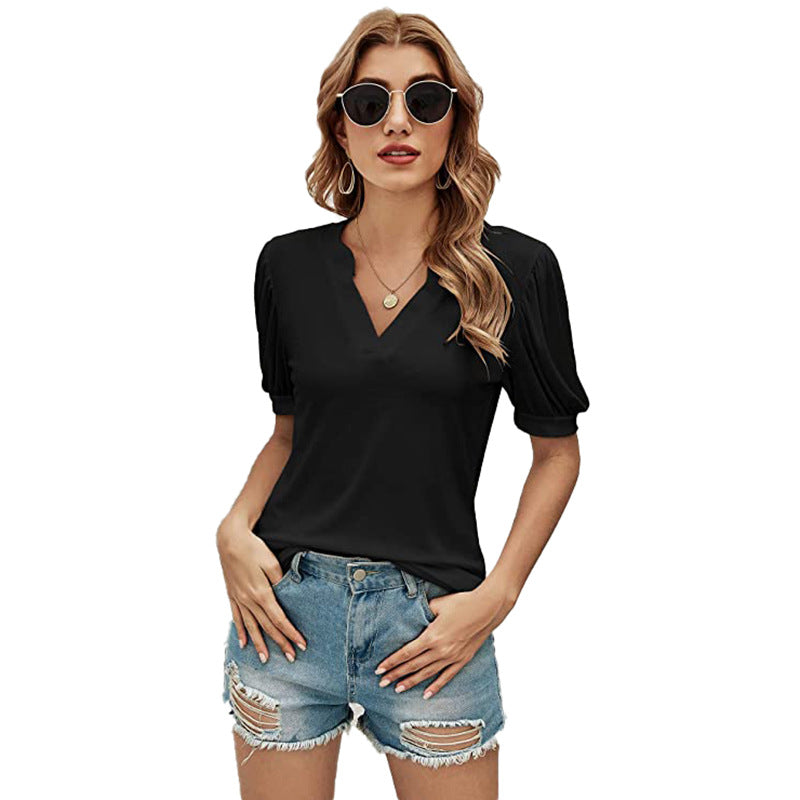 Puffed Sleeves Semi-Collar Blouse