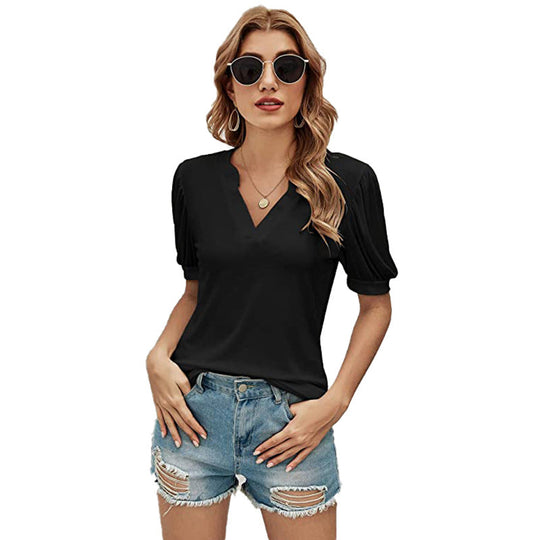 Puffed Sleeves Semi-Collar Blouse