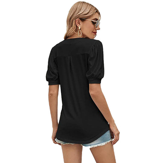 Puffed Sleeves Semi-Collar Blouse