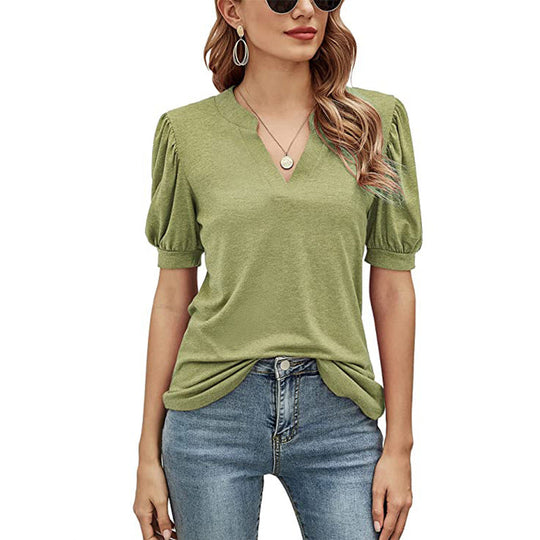 Puffed Sleeves Semi-Collar Blouse