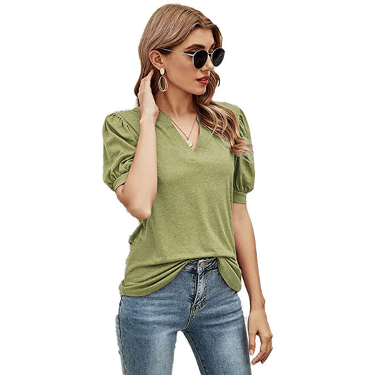 Puffed Sleeves Semi-Collar Blouse