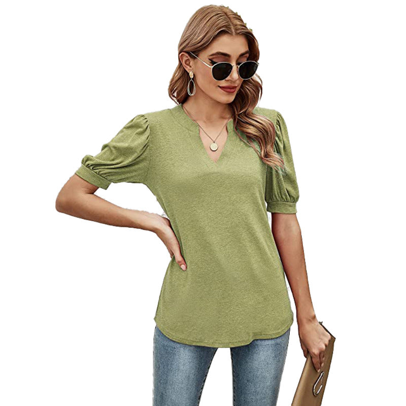 Puffed Sleeves Semi-Collar Blouse