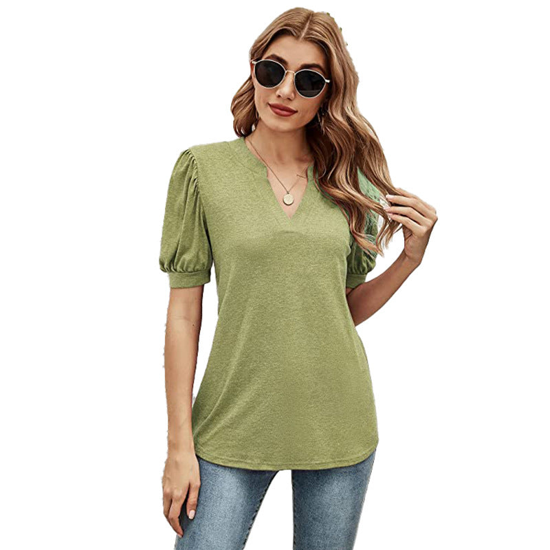 Puffed Sleeves Semi-Collar Blouse