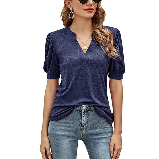 Puffed Sleeves Semi-Collar Blouse