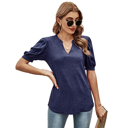 Puffed Sleeves Semi-Collar Blouse