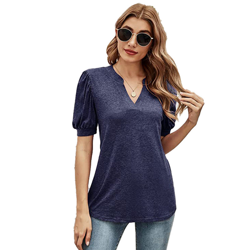 Puffed Sleeves Semi-Collar Blouse