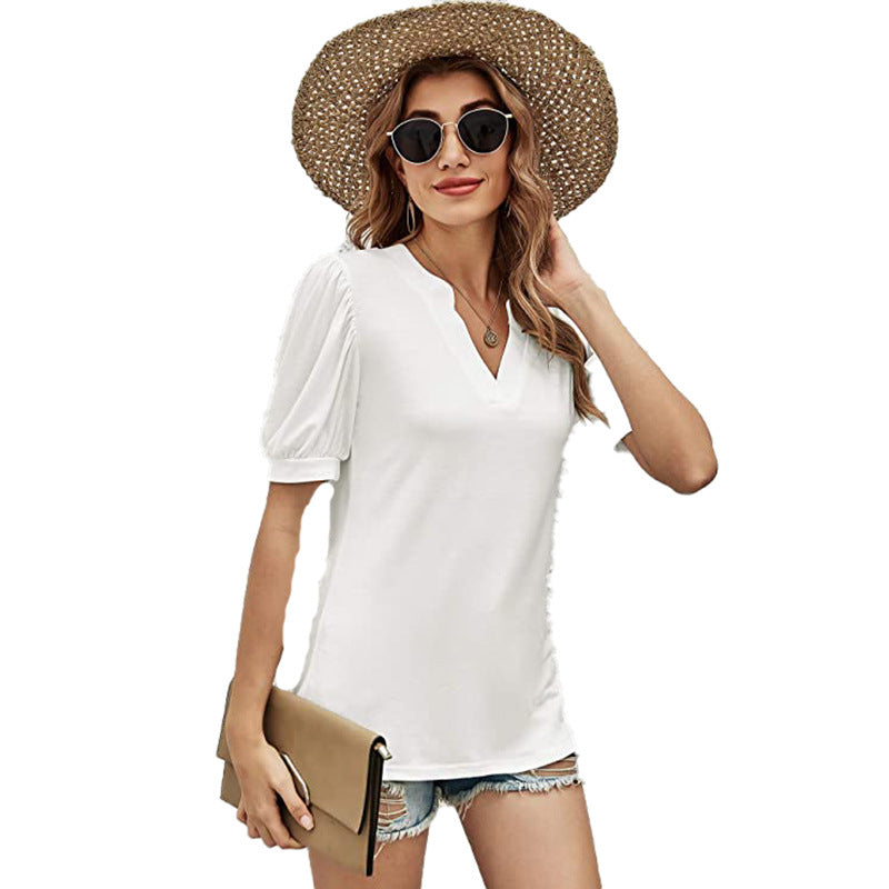 Puffed Sleeves Semi-Collar Blouse