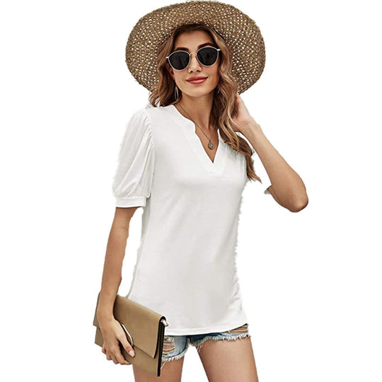 Puffed Sleeves Semi-Collar Blouse