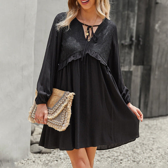 Women’s Casual Long Sleeves V Neck Mini Dress