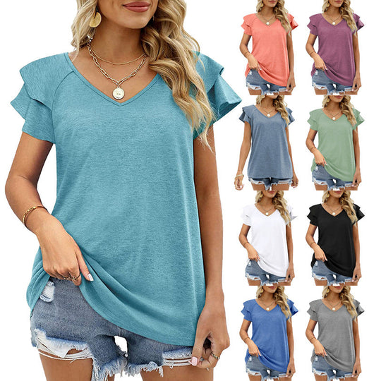 Double Flounce Short Sleeves Blouse