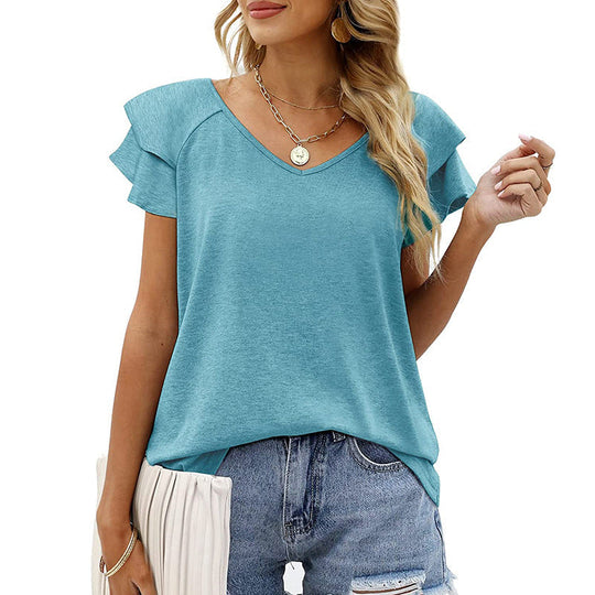 Double Flounce Short Sleeves Blouse