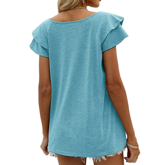 Double Flounce Short Sleeves Blouse