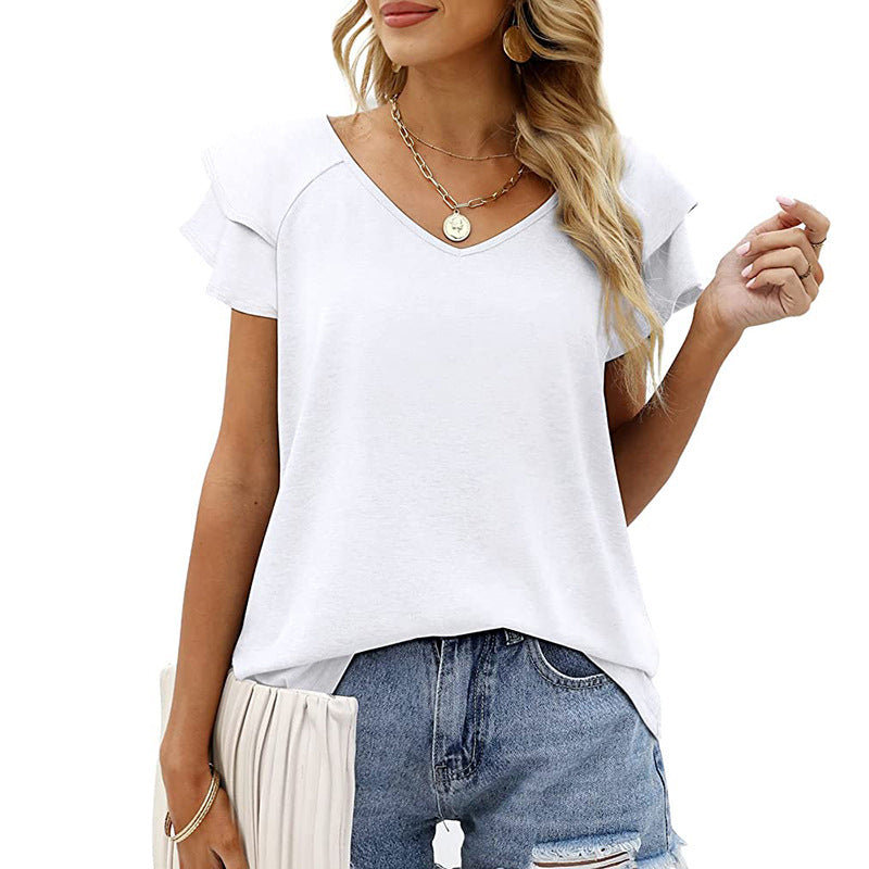Double Flounce Short Sleeves Blouse
