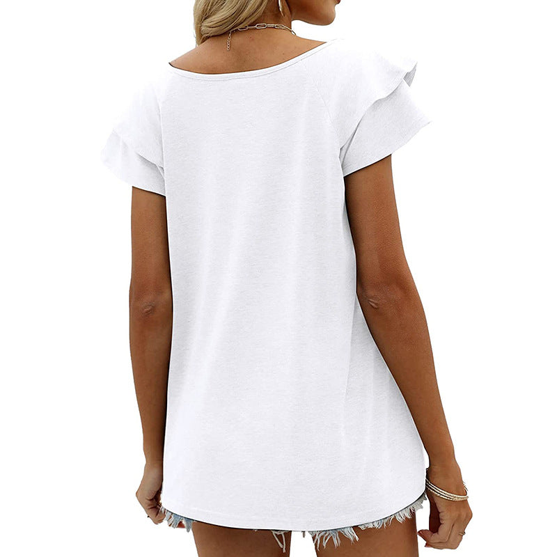 Double Flounce Short Sleeves Blouse