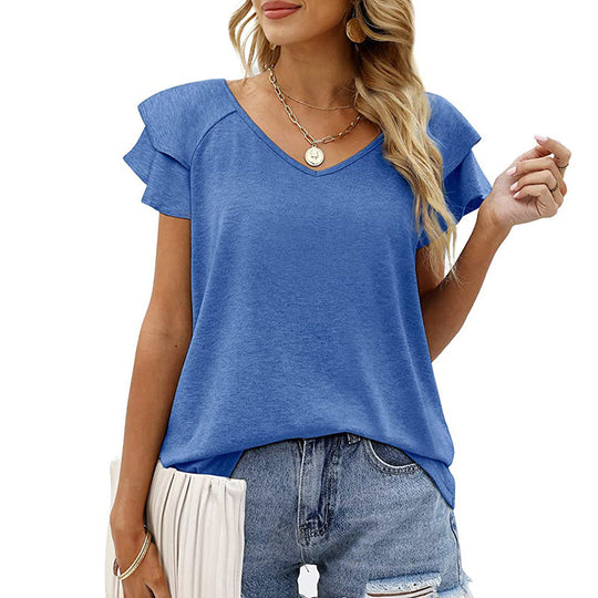 Double Flounce Short Sleeves Blouse